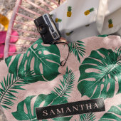 Tropisch roze en groen lederen patroon en naam bad handdoek