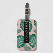 Tropisch roze en groen lederen patroon en naam bagagelabel (Voorkant (verticaal))