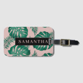 Tropisch roze en groen lederen patroon en naam bagagelabel (Voorkant (horizontaal))