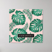 Tropisch roze en groen lederen patroon en naam canvas afdruk (Voorkant)