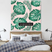 Tropisch roze en groen lederen patroon en naam canvas afdruk (Insitu (Slaapkamer))