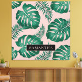Tropisch roze en groen lederen patroon en naam canvas afdruk (Insitu (Woonkamer))