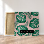 Tropisch roze en groen lederen patroon en naam canvas afdruk<br><div class="desc">Het Tropical Pink & Green Palm Leaves-patroon is een levendig en levendig ontwerp dat elementen van natuur en een tropische esthetiek bevat. Het patroon heeft weelderige palmbladeren in de tinten roze en groen, waardoor een opvallend contrast en een algemene opvallende verschijning wordt gecreëerd. Over het algemeen is het Tropical Pink...</div>