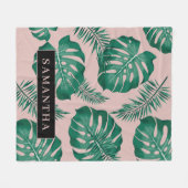 Tropisch roze en groen lederen patroon en naam fleece deken (Voorkant (Horizontaal))