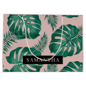 Tropisch roze en groen lederen patroon en naam groot cadeauzakje (Achterkant)