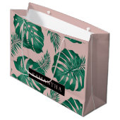 Tropisch roze en groen lederen patroon en naam groot cadeauzakje (Voorkant Gekanteld)