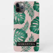 Tropisch roze en groen lederen patroon en naam iPhone hoesje (Achterkant)