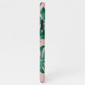 Tropisch roze en groen lederen patroon en naam iPhone hoesje (Rechterkant)