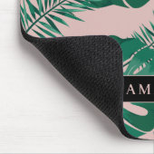 Tropisch roze en groen lederen patroon en naam muismat (Hoek)