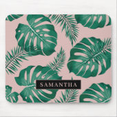 Tropisch roze en groen lederen patroon en naam muismat (Voorkant)