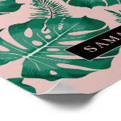 Tropisch roze en groen lederen patroon en naam poster (Hoek)