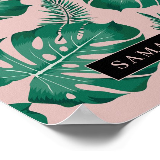 Tropisch roze en groen lederen patroon en naam poster (Hoek)