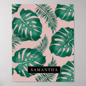 Tropisch roze en groen lederen patroon en naam poster (Voorkant)