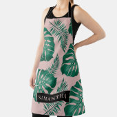 Tropisch roze en groen lederen patroon en naam schort (Insitu)