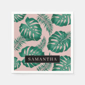 Tropisch roze en groen lederen patroon en naam servet (Voorkant)