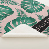 Tropisch roze en groen lederen patroon en naam sherpa deken (3/4)