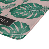 Tropisch roze en groen lederen patroon en naam snijplank (Hoek)