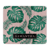 Tropisch roze en groen lederen patroon en naam snijplank (Voorkant)