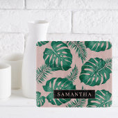 Tropisch roze en groen lederen patroon en naam snijplank