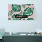 Tropisch roze en groen lederen patroon en naam spandoek (Beurs)