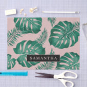Tropisch roze en groen lederen patroon en naam tissuepapier (Craft)