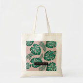 Tropisch roze en groen lederen patroon en naam tote bag (Voorkant)