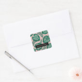 Tropisch roze en groen lederen patroon en naam vierkante sticker (Envelop)