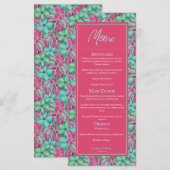Tropisch Roze en Groene Bloemen Wedding Menu (Voorkant / Achterkant)