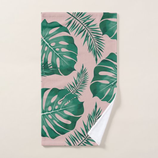 Tropisch roze en groene handpalmen zonder naadloos bad handdoek (Handdoek)