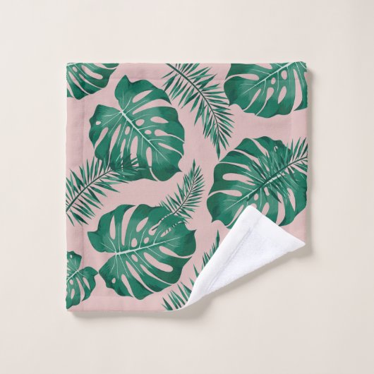 Tropisch roze en groene handpalmen zonder naadloos bad handdoek (Wasdoekje)