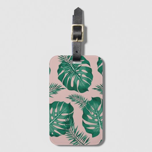 Tropisch roze en groene handpalmen zonder naadloos bagagelabel (Voorkant (verticaal))