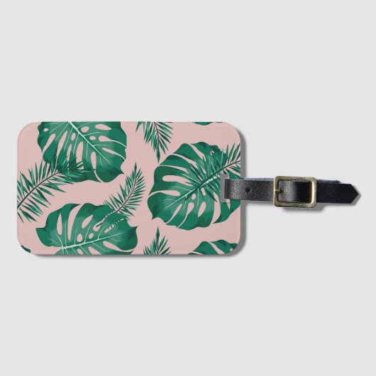 Tropisch roze en groene handpalmen zonder naadloos bagagelabel (Voorkant (horizontaal))