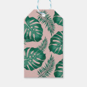 Tropisch roze en groene handpalmen zonder naadloos cadeaulabel (Voorkant)