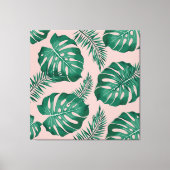 Tropisch roze en groene handpalmen zonder naadloos canvas afdruk (Voorkant)
