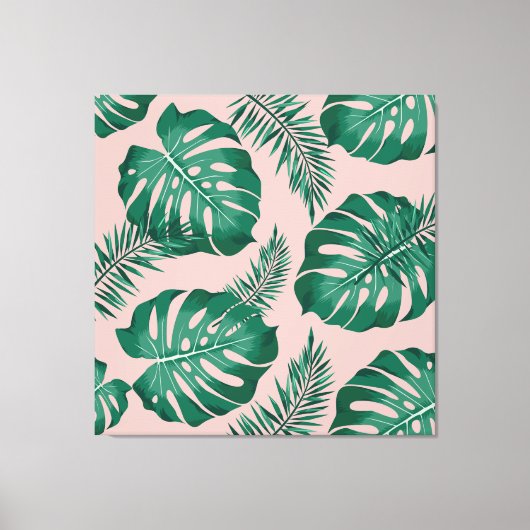Tropisch roze en groene handpalmen zonder naadloos canvas afdruk (Voorkant)