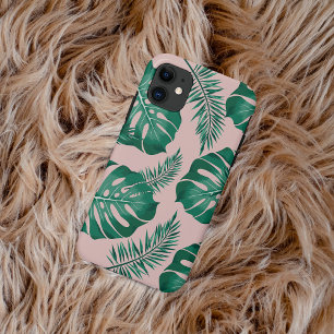Tropisch roze en groene handpalmen zonder naadloos Case-Mate iPhone case