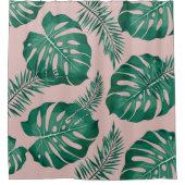 Tropisch roze en groene handpalmen zonder naadloos douchegordijn (Voorkant)