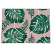 Tropisch roze en groene handpalmen zonder naadloos groot cadeauzakje (Voorkant)