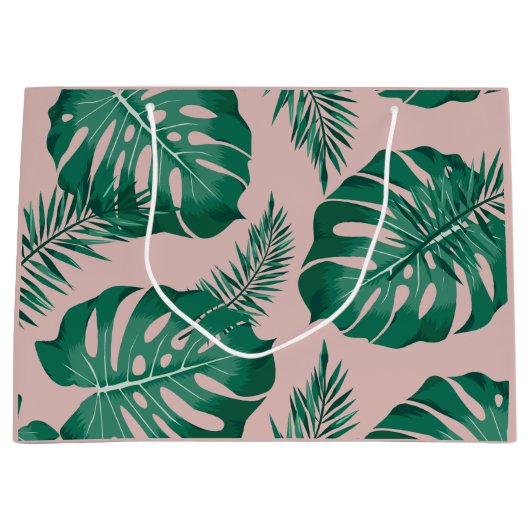 Tropisch roze en groene handpalmen zonder naadloos groot cadeauzakje (Voorkant)