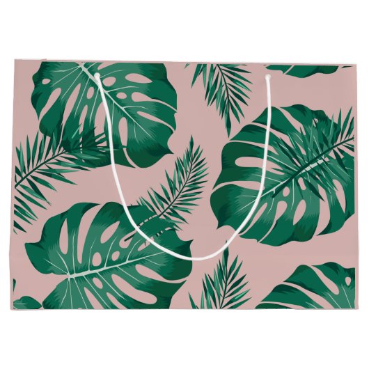 Tropisch roze en groene handpalmen zonder naadloos groot cadeauzakje (Achterkant)