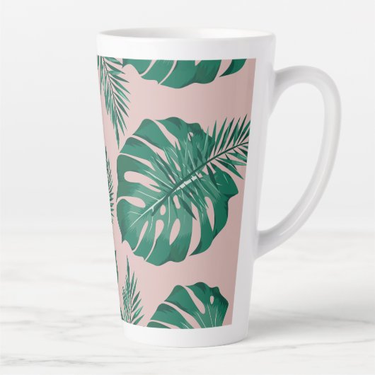 Tropisch roze en groene handpalmen zonder naadloos latte mok (Rechts)