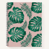 Tropisch roze en groene handpalmen zonder naadloos notitieboek (Voorkant)