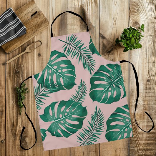 Tropisch roze en groene handpalmen zonder naadloos schort