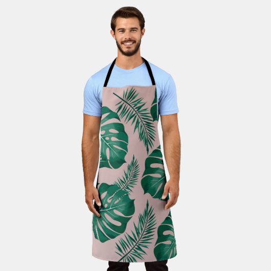 Tropisch roze en groene handpalmen zonder naadloos schort (Gedragen)