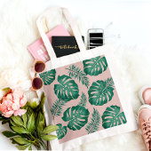 Tropisch roze en groene handpalmen zonder naadloos tote bag
