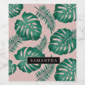 Tropisch roze en groene handpalmen zonder naadloos wijn etiket (Enkel label)