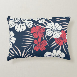 Tropisch Roze en Marineblauw Bloemmotief Accent Kussen