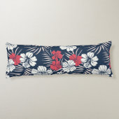Tropisch roze en marineblauw bloemmotief lichaamskussen (Achterkant)