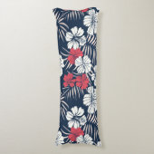 Tropisch roze en marineblauw bloemmotief lichaamskussen (Voorkant Verticaal)