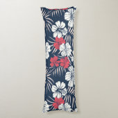 Tropisch roze en marineblauw bloemmotief lichaamskussen (Achterkant (Verticaal))
